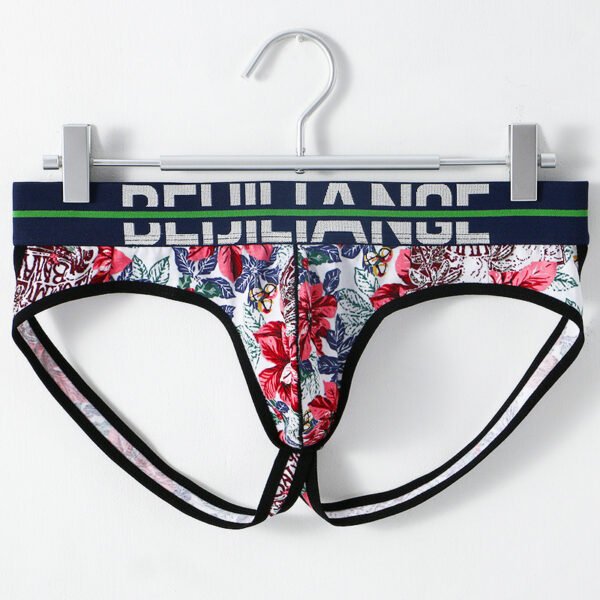 Printed new trend men's erotic thong men's low waist cotton breathable double thong male - Image 2