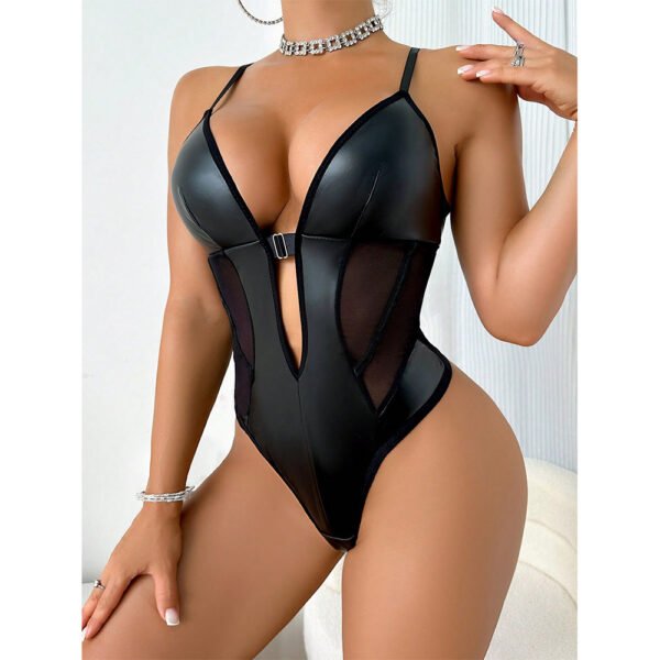 Sexy erotic pajamas female pu leather models passion uniform one-piece underwear - Image 3