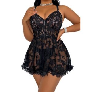 Plus Size Sexy Erotic Lingerie Set Lace See-through Fatty Nightgowns