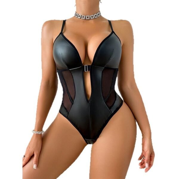 Sexy erotic pajamas female pu leather models passion uniform one-piece underwear - Image 2