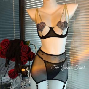 Wholesale Valentines Open Chest Lingerie Luxury Push up Half Cup Bra With Chain Sexy Red Delicate Underwear Set