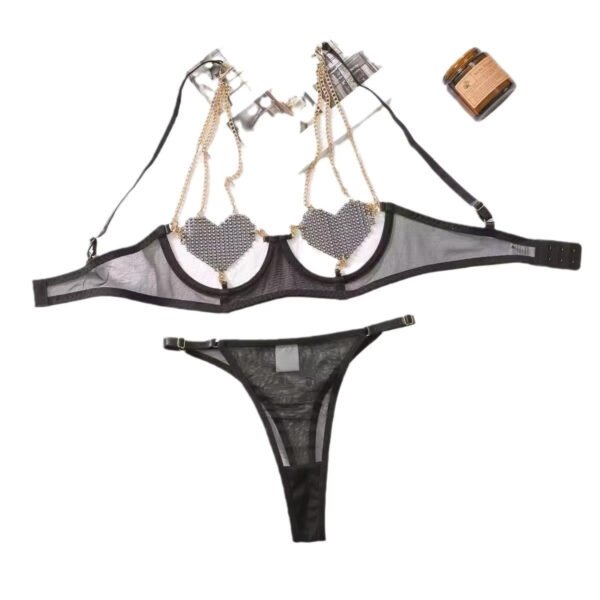 Wholesale Valentines Open Chest Lingerie Luxury Push up Half Cup Bra With Chain Sexy Red Delicate Underwear Set - Image 2