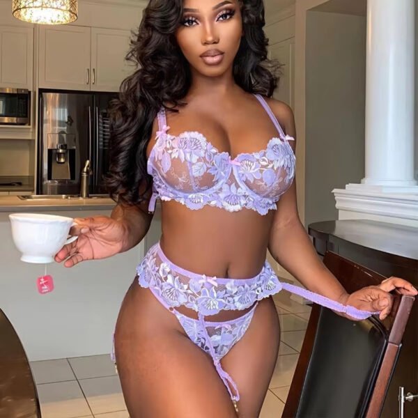 Supply New Sexy Women's Three-point Mesh See-through Three-piece Suit Sexy Lingerie - Image 2