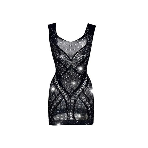 Hot Rhinestone Floral Jacquard Halter Fishnet Dress with Hollow Bodysuit Skirt Sexy Lingerie for Women on Valentine's Day - Image 5
