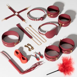High-grade leather suit SM suit nipple clamps bondage