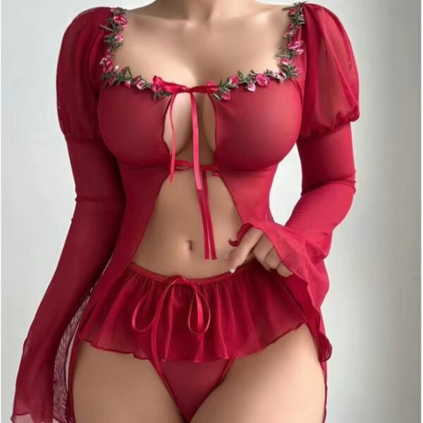 Fun Suit for Girls Sexy Hot Jumpsuit Long Sleeve Split Lace Thin Mesh Perspective Coat Japanese One-Piece Bodysuit Light Control - Image 5