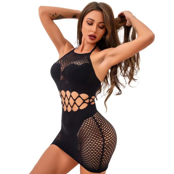 Women Sexy Underwear Nylon Bodysuit Lingerie Women's Transparent Open-crotch Net One-piece Silk Stockings Net Stockings - Image 3