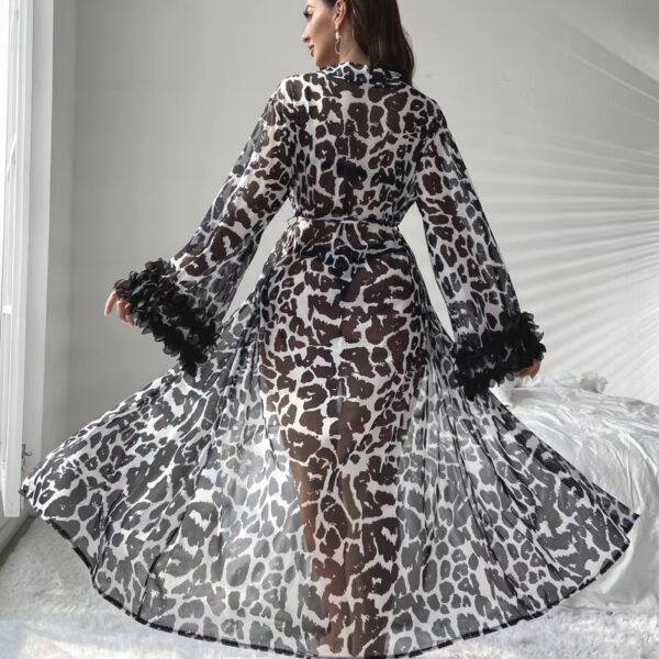 2025 New Valentine's Day Satin Robe Sexy Leopard Printed Maxi Long Bathrobe Sensual Nightgown Erotic Pajamas for Women Summer - Image 3