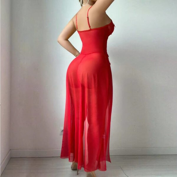 Long High Waist Lace Seductive Sleepwear Sexy Mesh Strappy Dress Perspective Lingerie Sweet Floral See-through Nightgown - Image 5
