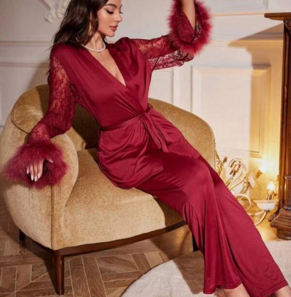 2025 New Casual Home Comfortable Breathable Women's Sexy Thin Embroidered Home Pajama Set - Image 2
