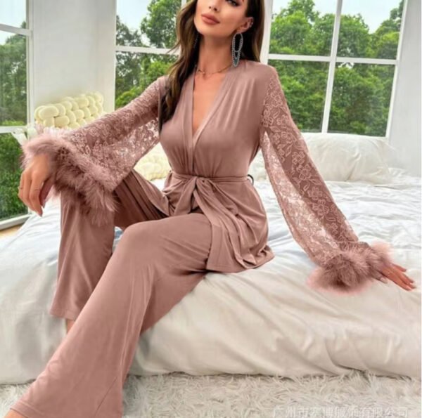 2025 New Casual Home Comfortable Breathable Women's Sexy Thin Embroidered Home Pajama Set - Image 4