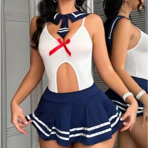 European and American sexy plaid student uniform temptation pure desire role play sexy lingerie split suit
