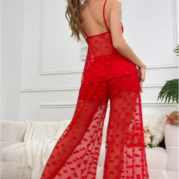 European and American foreign trade cross-border sexy lace heart print see-through trousers sexy lingerie set wholesale red lace - Image 3