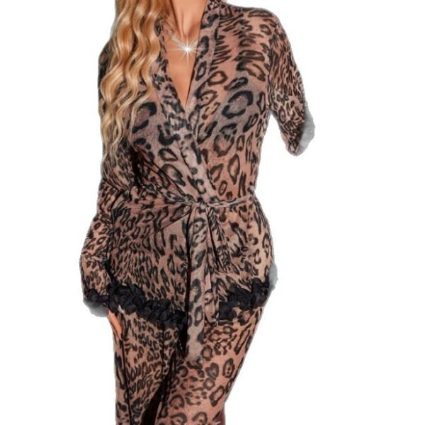 European and American large size underwear hot pure desire printing sexy underwear women's nightgown outer robe home temptation suit leopard print - Image 3