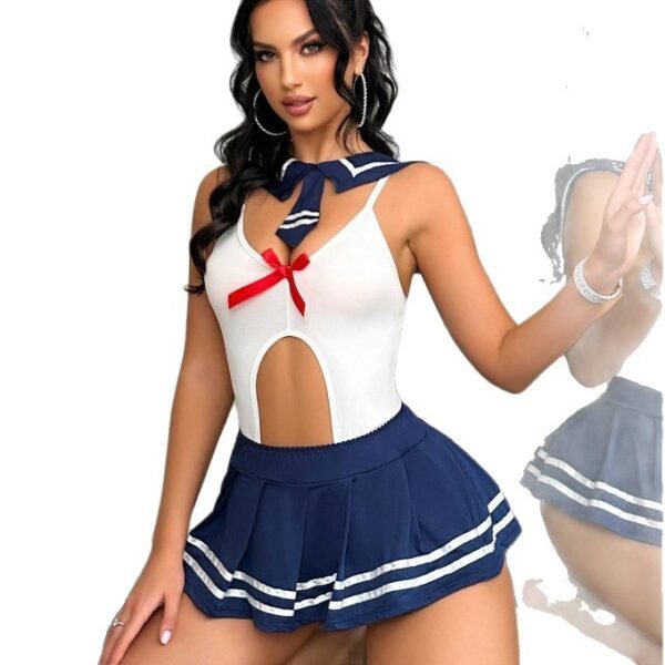 European and American sexy plaid student uniform temptation pure desire role play sexy lingerie split suit - Image 5