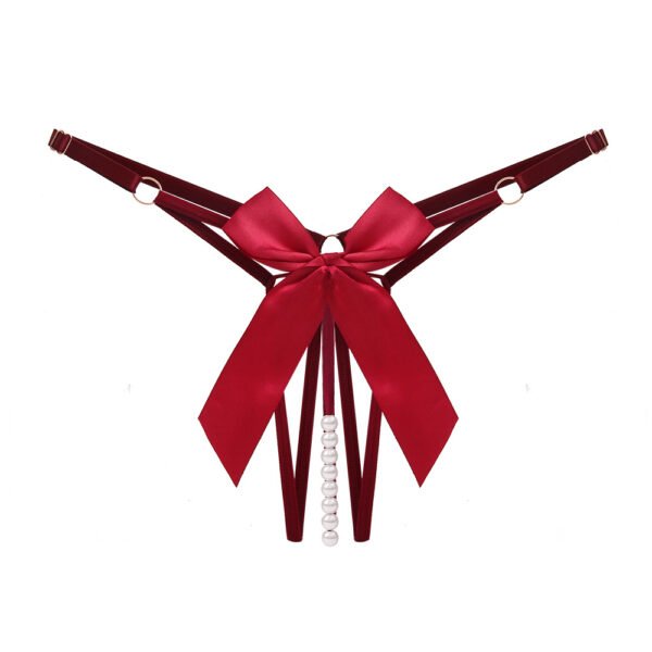New Sexy and Beautiful Buttocks Opening Style butterfly Bow Pearl Thong Women's Plus Size Hollow Underwear - Image 2