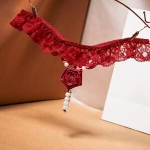 Valentine Sexy Erotic Lace Red Rose Panties Pearl Thong Flower Panties Women's Underwear T Back Pants
