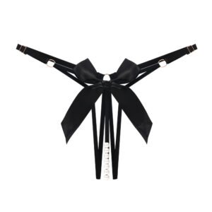 New Sexy and Beautiful Buttocks Opening Style butterfly Bow Pearl Thong Women's Plus Size Hollow Underwear