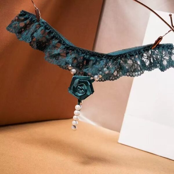 Valentine Sexy Erotic Lace Red Rose Panties Pearl Thong Flower Panties Women's Underwear T Back Pants - Image 5