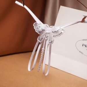 Women's Sexy Low-Rise Butterfly Thong Panties Woven Floral G-String Underwear Embroidery Hollow Decoration Ladies' Pearl Thong