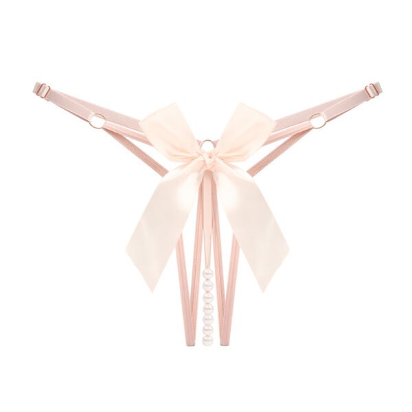 New Sexy and Beautiful Buttocks Opening Style butterfly Bow Pearl Thong Women's Plus Size Hollow Underwear - Image 6