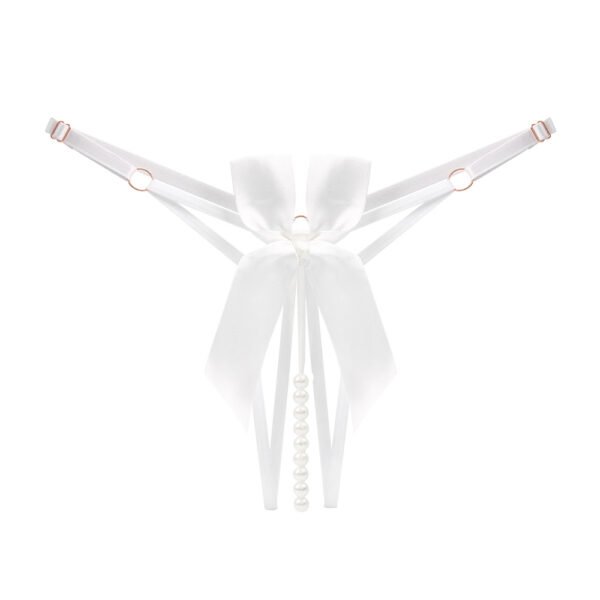 New Sexy and Beautiful Buttocks Opening Style butterfly Bow Pearl Thong Women's Plus Size Hollow Underwear - Image 4
